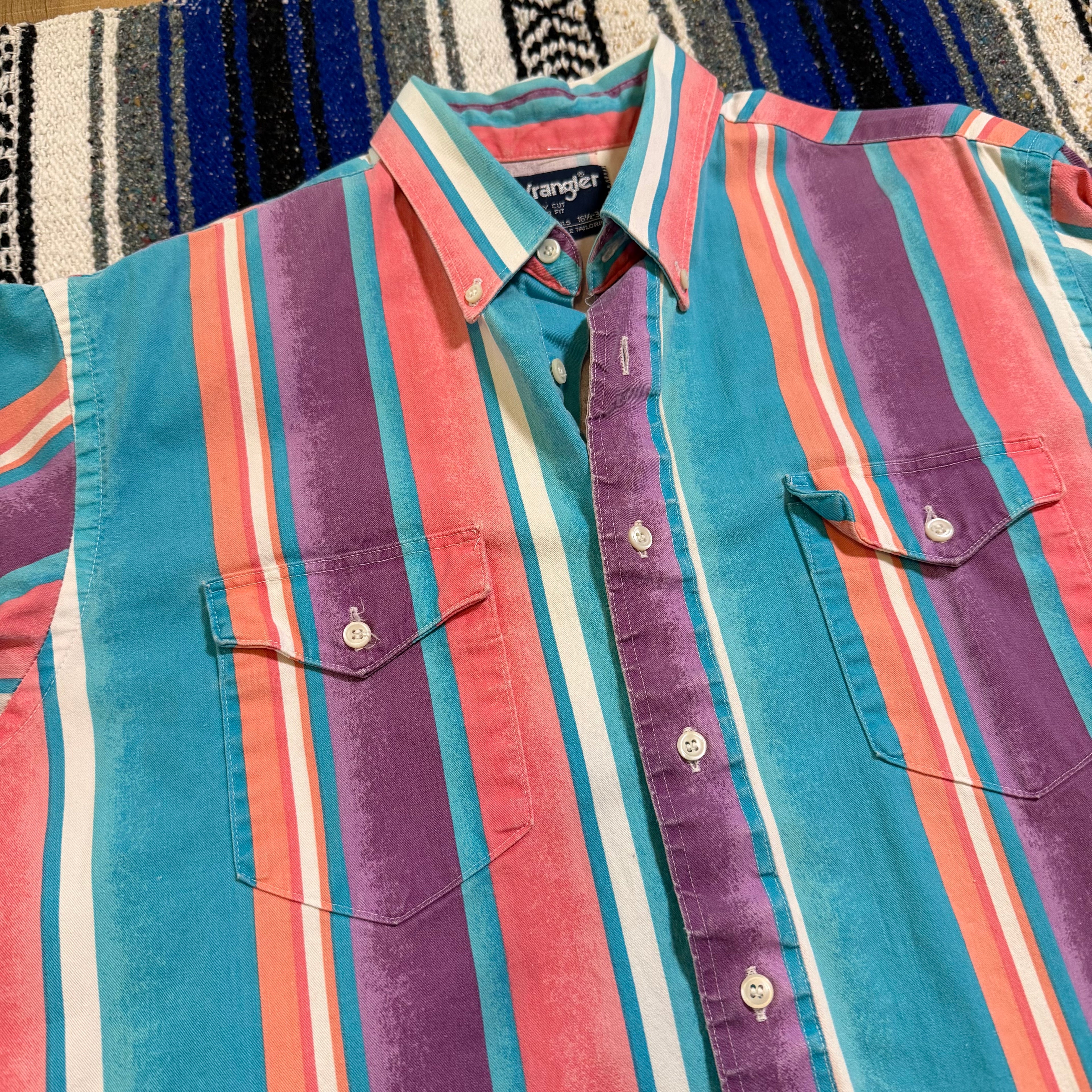 Pink and Purple Stripe Wrangler Button Up - 16.5x36