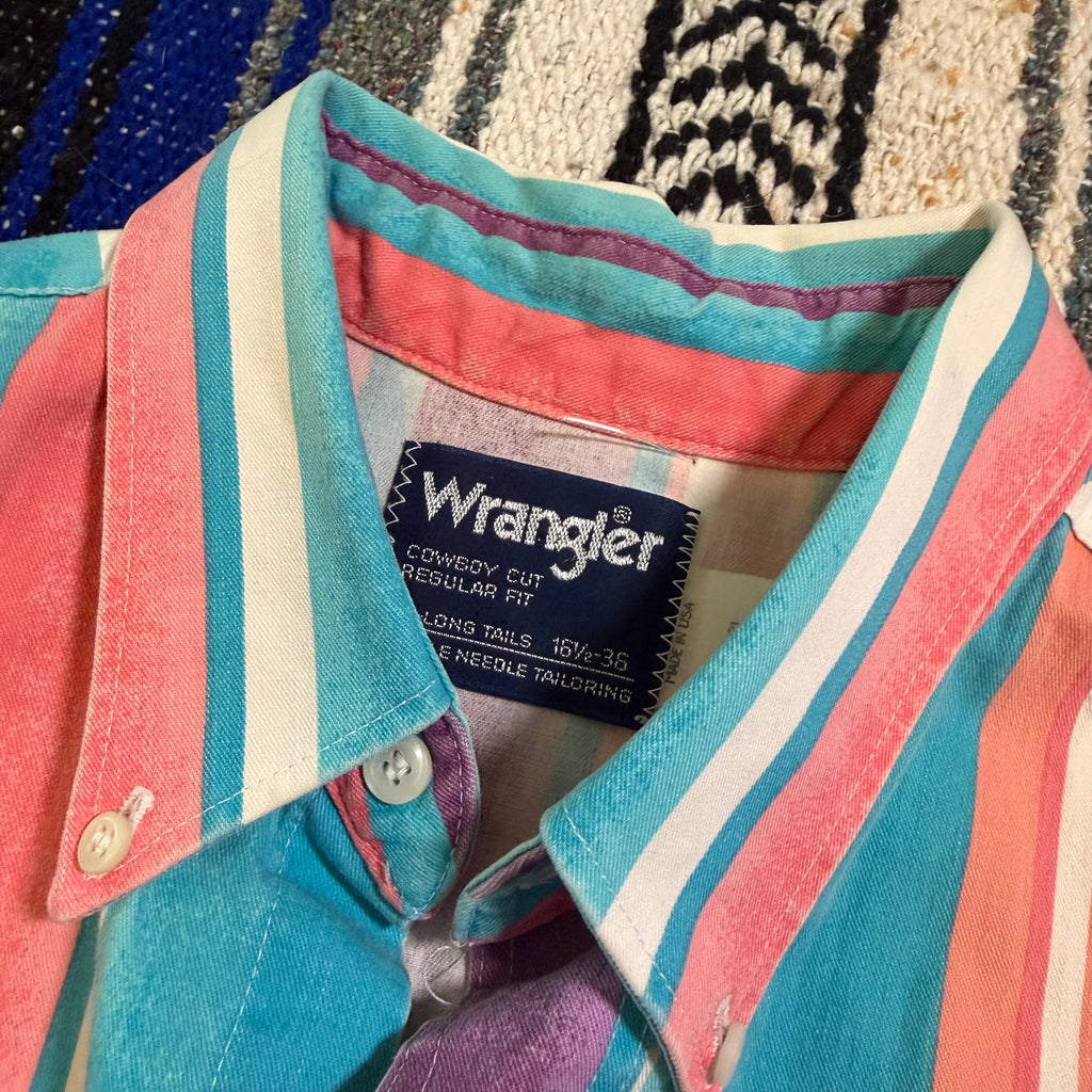 Pink and Purple Stripe Wrangler Button Up - 16.5x36